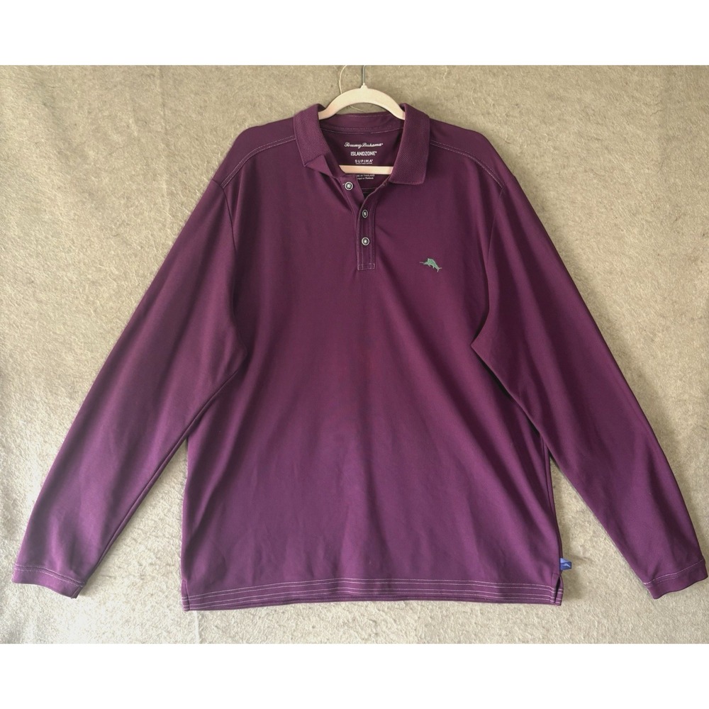 Tommy Bahama Island Zone Supima‎ Shirt Mens Sz XL Magenta Logo Long Sleeve